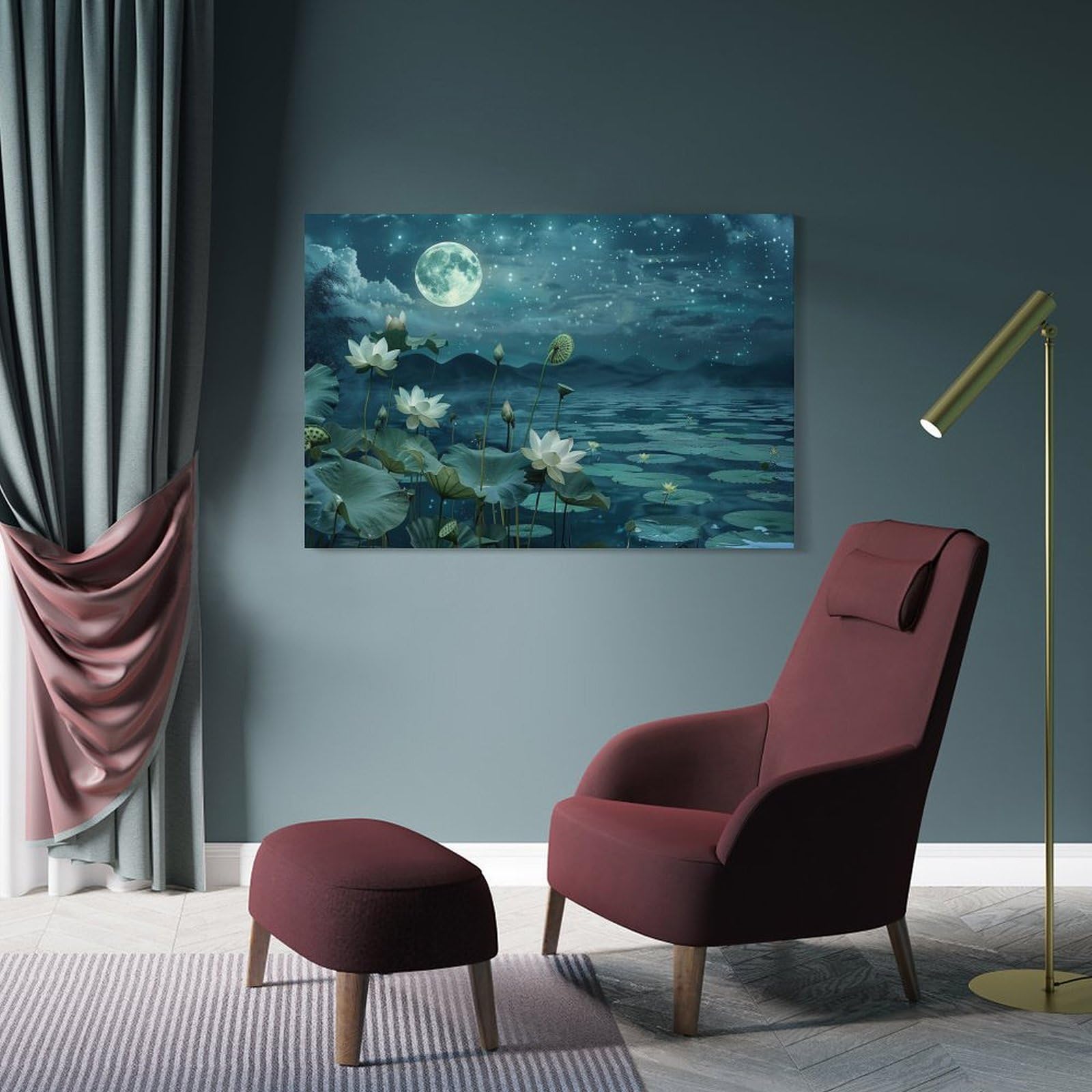 Amazon.co.jp: 絵画 月夜の蓮池インテリア 絵画 美しい海の景色 魅力的