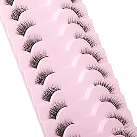 FANXITON Lashes Natural False Eyelashes 10 mm Short Wispy Cat-Eye Lashes 3D Soft Faux Mink Lashes Sets 10 Pairs Pack