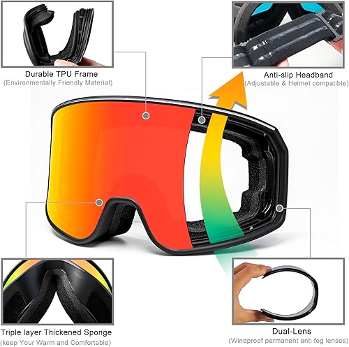 Miniatura 5 de SPOSUNE Gafas de esquí con doble lente Gafas de nieve antivaho anti-UV para hombres, mujeres, jóvenes, esquí, motos de nieve
