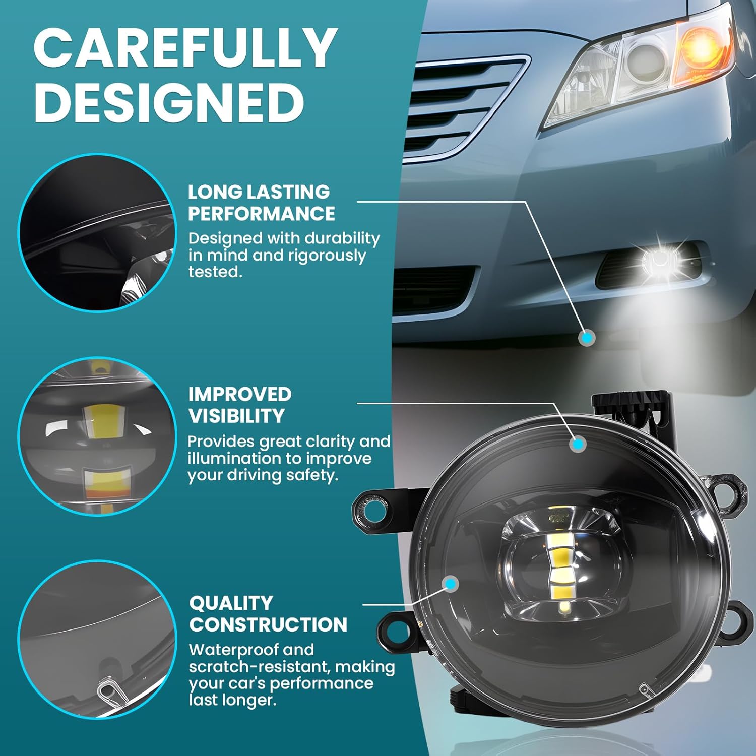 LED Fog Lights Compatible with 2007-2009 Camry 2 Types Lights-White and Amber Front Bumper Driving Fog Lamps with Switch and Wiring Kit Clear Lens