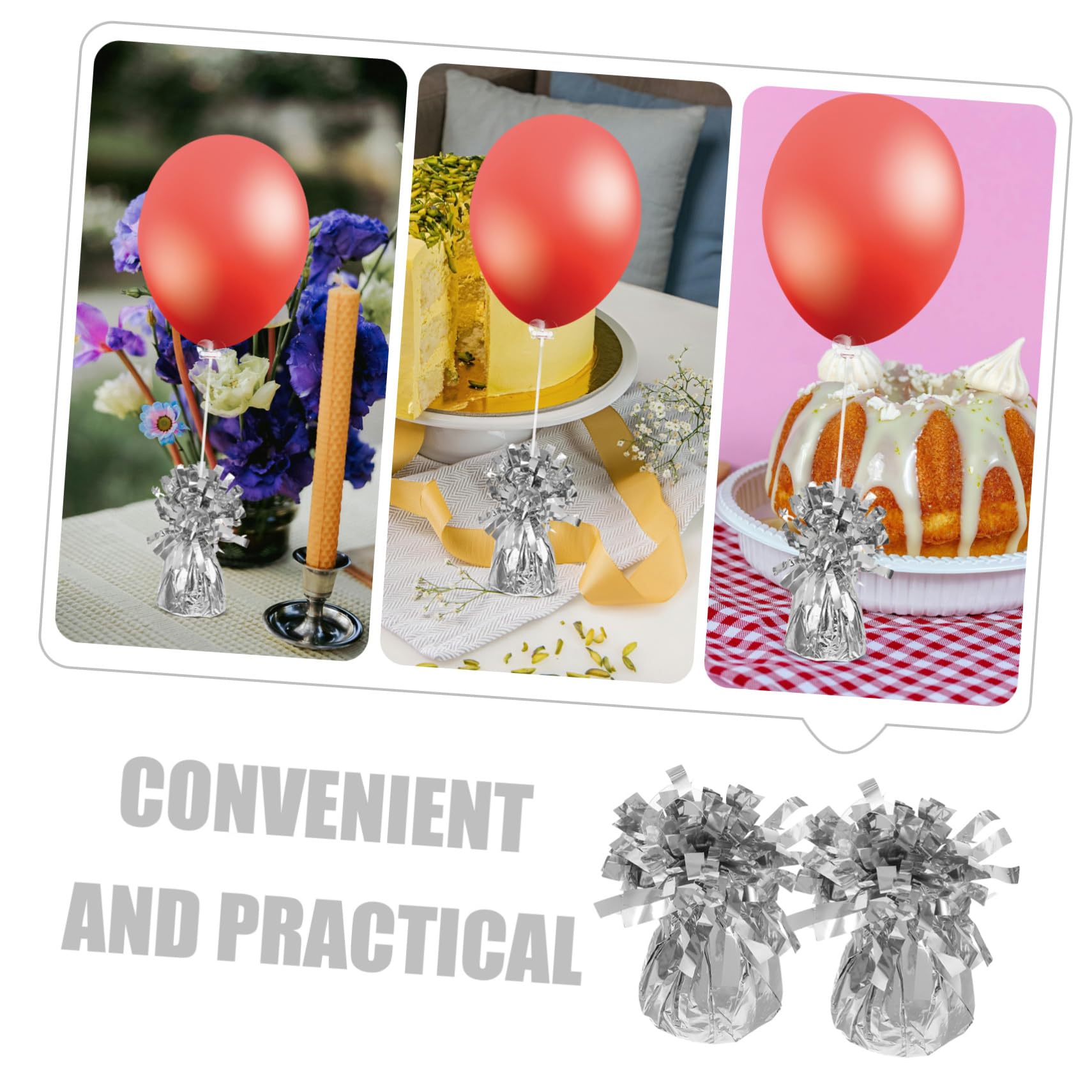 ULTECHNOVO Ballonbeschwerer für Heliumballons 6 Stück Ballonhaltergewichte aus Pvc und Zement Silber Leicht zu Verwenden für Geburtstag und Jubiläum
