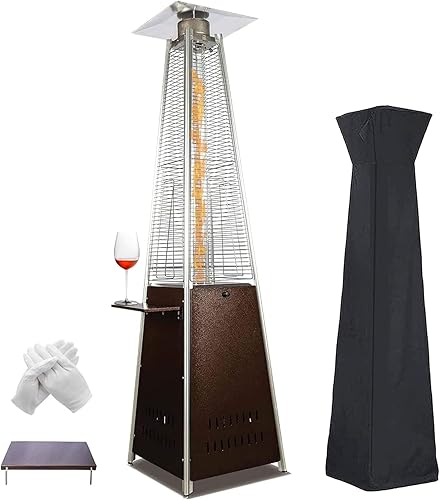 Pyramid - Calentador de patio, 48,000 BTU para exteriores con mesa desmontable, ruedas desmontables, cubierta protectora para terraza al aire libre,
