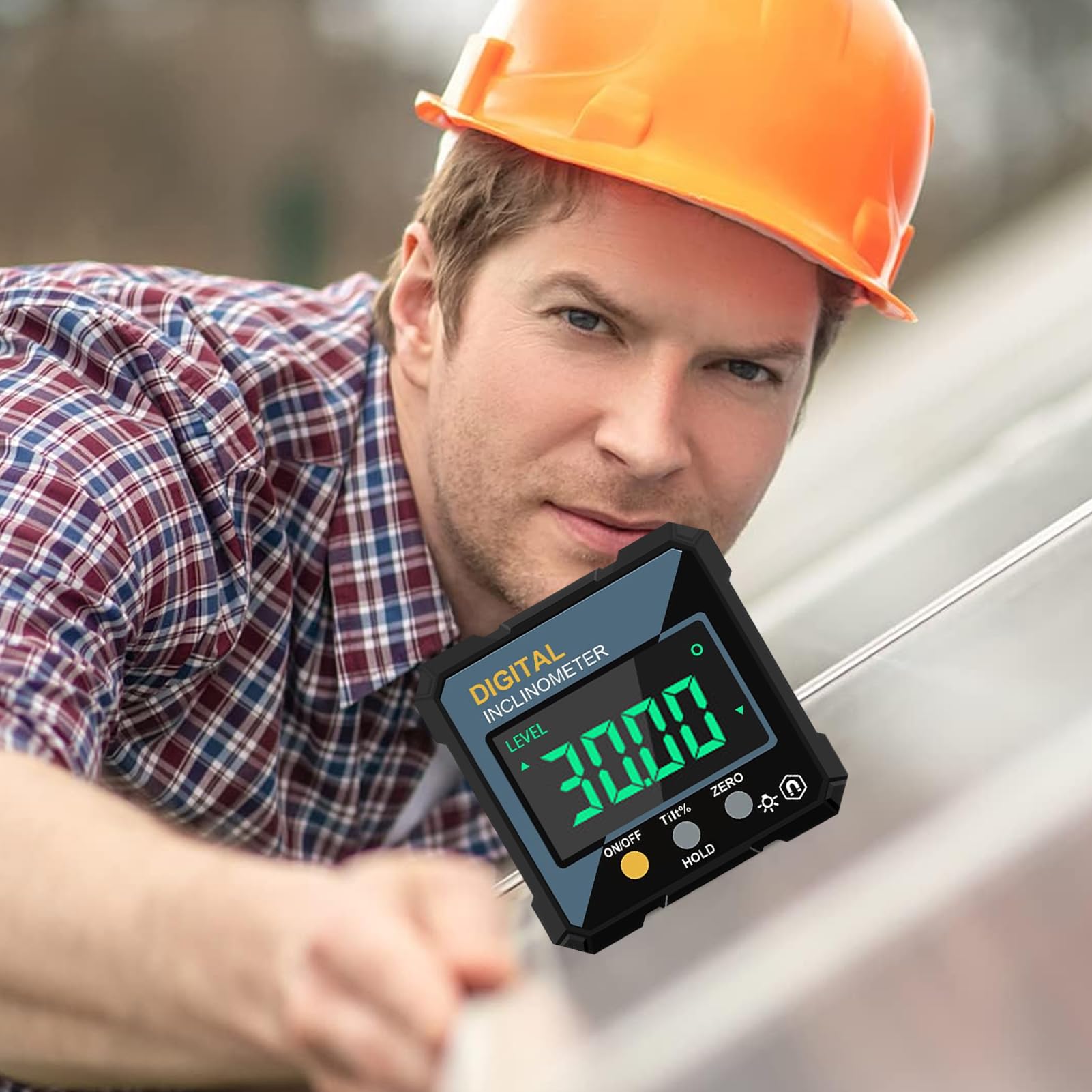 Digitale Hoekmeter Met Magneet – Oranje Inclinometer, 4x90° Bereik, Nauwkeurigheid ±0,2°, IP54 Water- En Stofdicht – Met LED-display, Voor Houtbewerking En Montage
