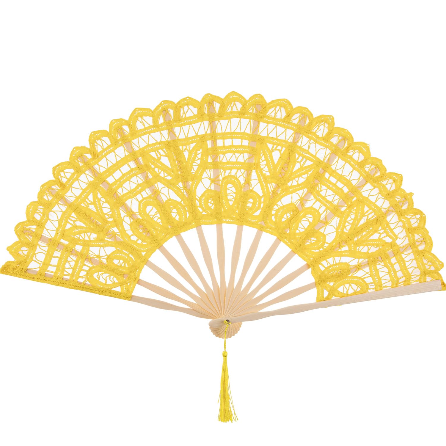 BABEYOND Cotton Lace Folding Hand Fan, Bamboo Wedding Dance Party Decor