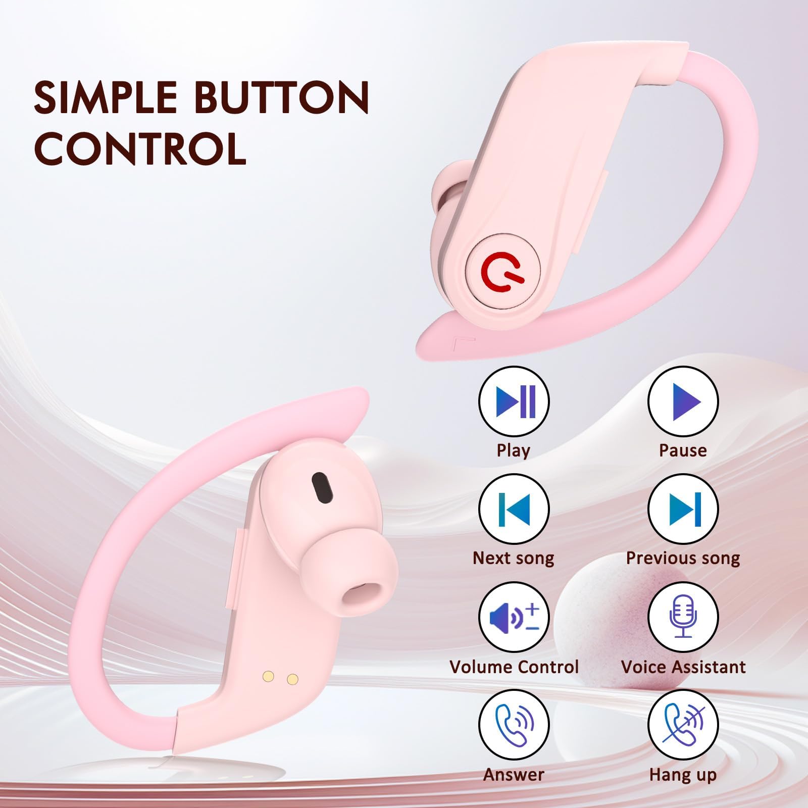 120 Ore Cuffie Bluetooth 6.1 Sport, Auricolari Bluetooth (Rosa Chiaro | HiFi Stereo Cuffiette per Running, Cancellazione Rumore 4 HD Mics,IP7 Impermeabili , Cuffie In Ear Senza Fili LED Display