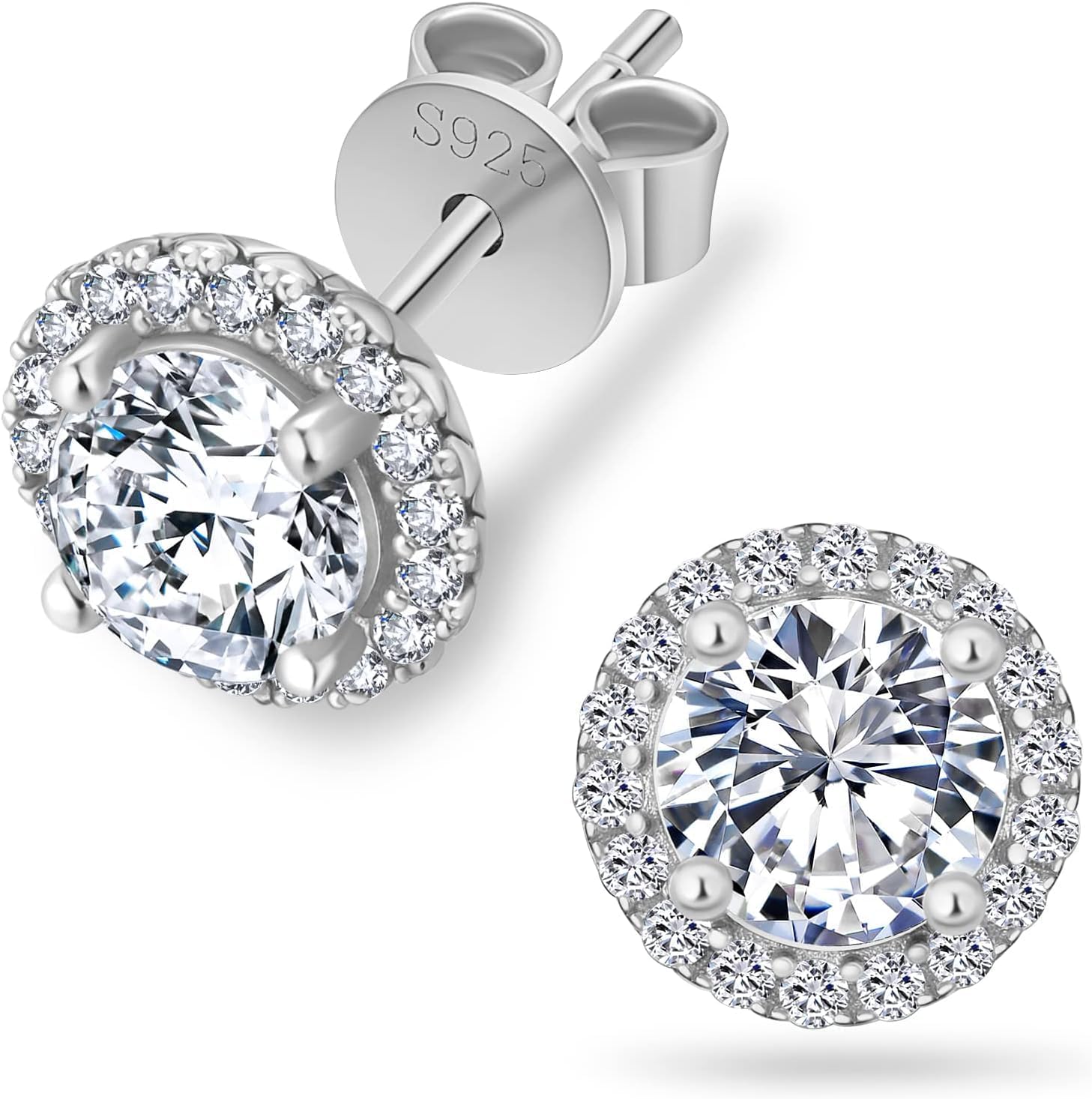 KRKC Moissanite Stud Earrings for Women, 0.5ct-2ct Lab Created Diamond Earring with 14K White Gold Plated S925 Sterling Silver Gift for Girlfriend, Wife