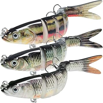 Amazon Com 鱸魚鱒魚餌多關節游泳誘餌慢速下沉硬分段鱸魚栩栩如生游泳淡水鹽水釣具釣魚路亞套組 運動和戶外活動