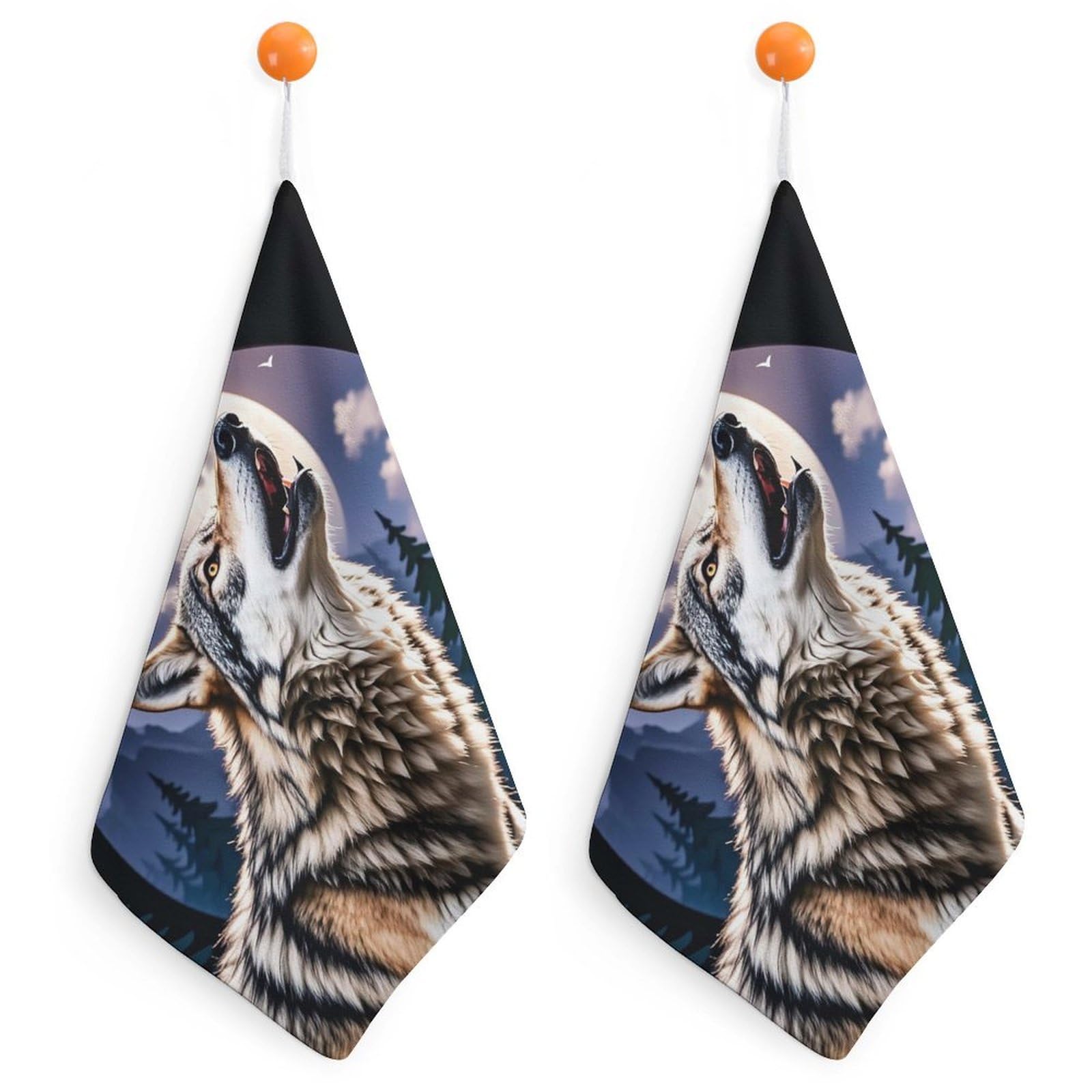 QMNLKH Wolves Hand Towels for Kitchen, Quick Dry Hanging Hand Towels with Loops, Absorbent Hand Towel for Bathroom, Square Soft Microfiber Towels for Gym, 11.8inch 2PCS