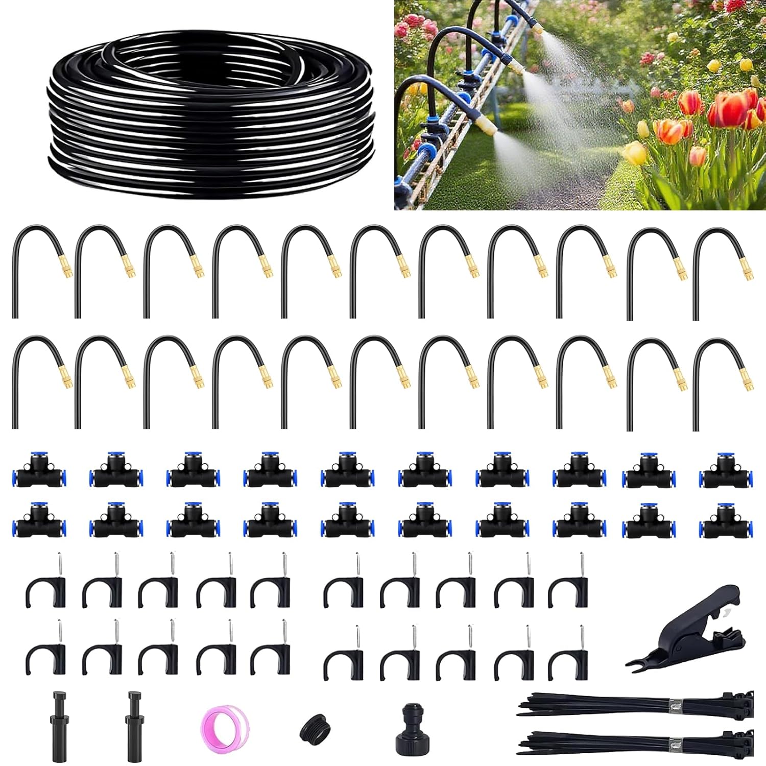 Drip Irrigation System for Garden, 66 ft Garden Watering System Drip Irrigation Kit, with 20pcs 360° Bending Mister Nozzles, for Lawn Yard Flower Green Houses Plants