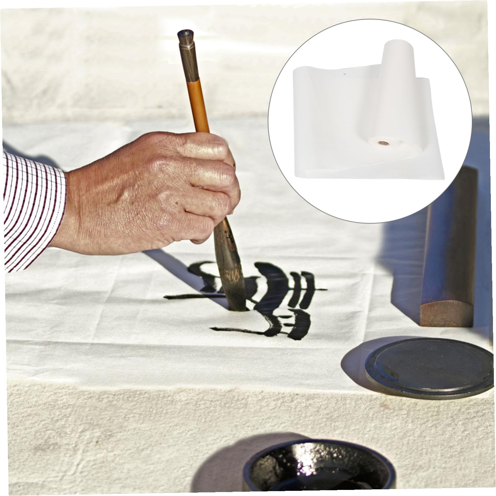 Parliky Rollo de Papel de Arroz Chino Blanco para Caligrafía, Material Grueso y Suave para Escritura y Pintura en Rollo de 50 Metros para Exposiciones y Práctica