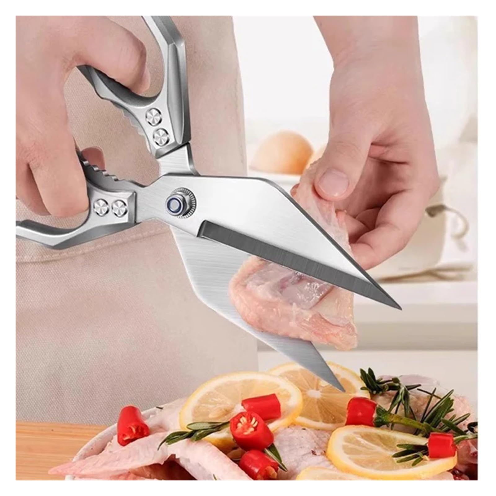 Multifunktionsschere Edelstahl Lebensmittelschere kompatibel for Huhn Gemüse Grill Fleisch Fisch Küchenzubehör