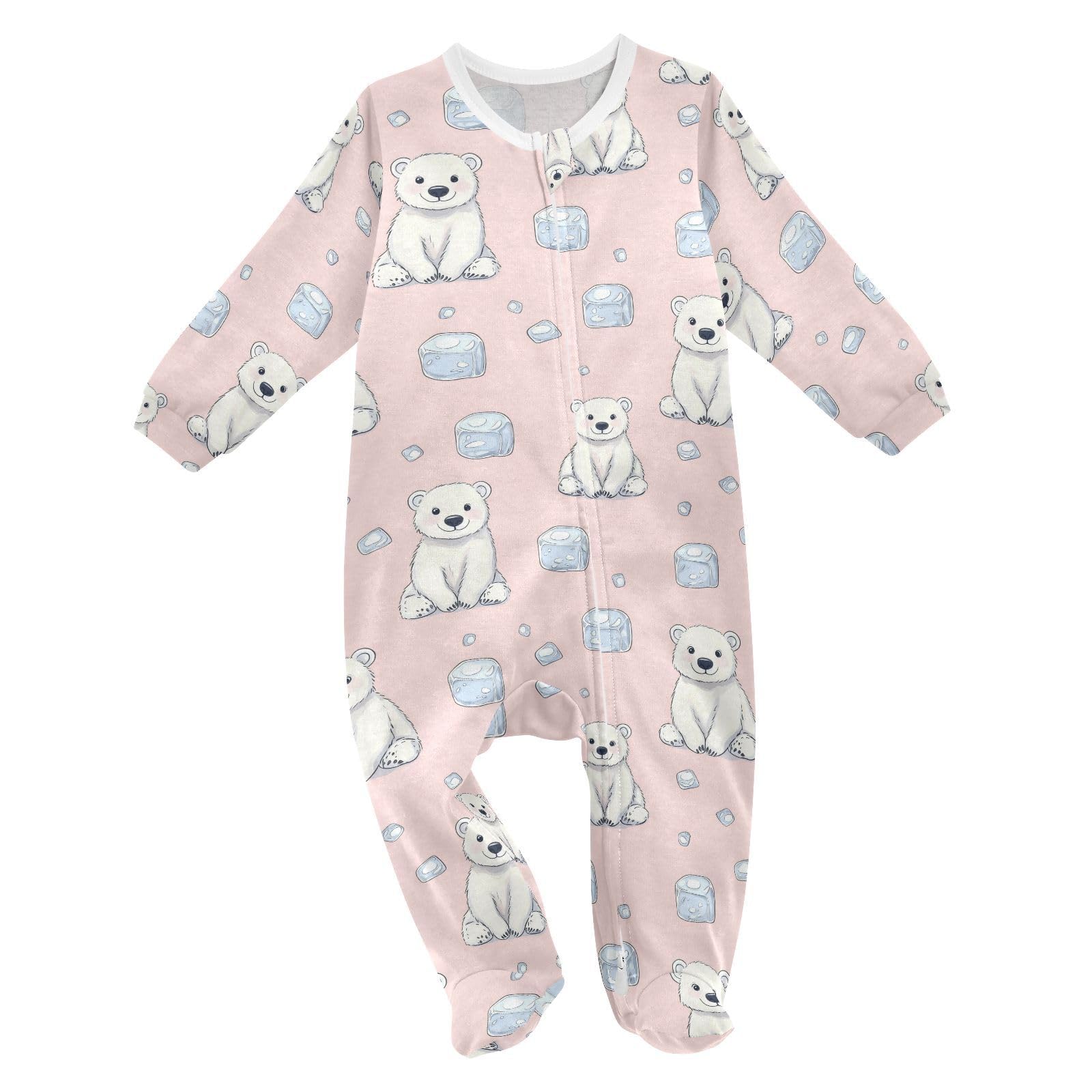 vvfelixl Baby Boys Girl Oneise Sleepers Cartoon Cute Little Polar Bear Long Sleeve Baby Play One Piece Footies for 6-9 Months