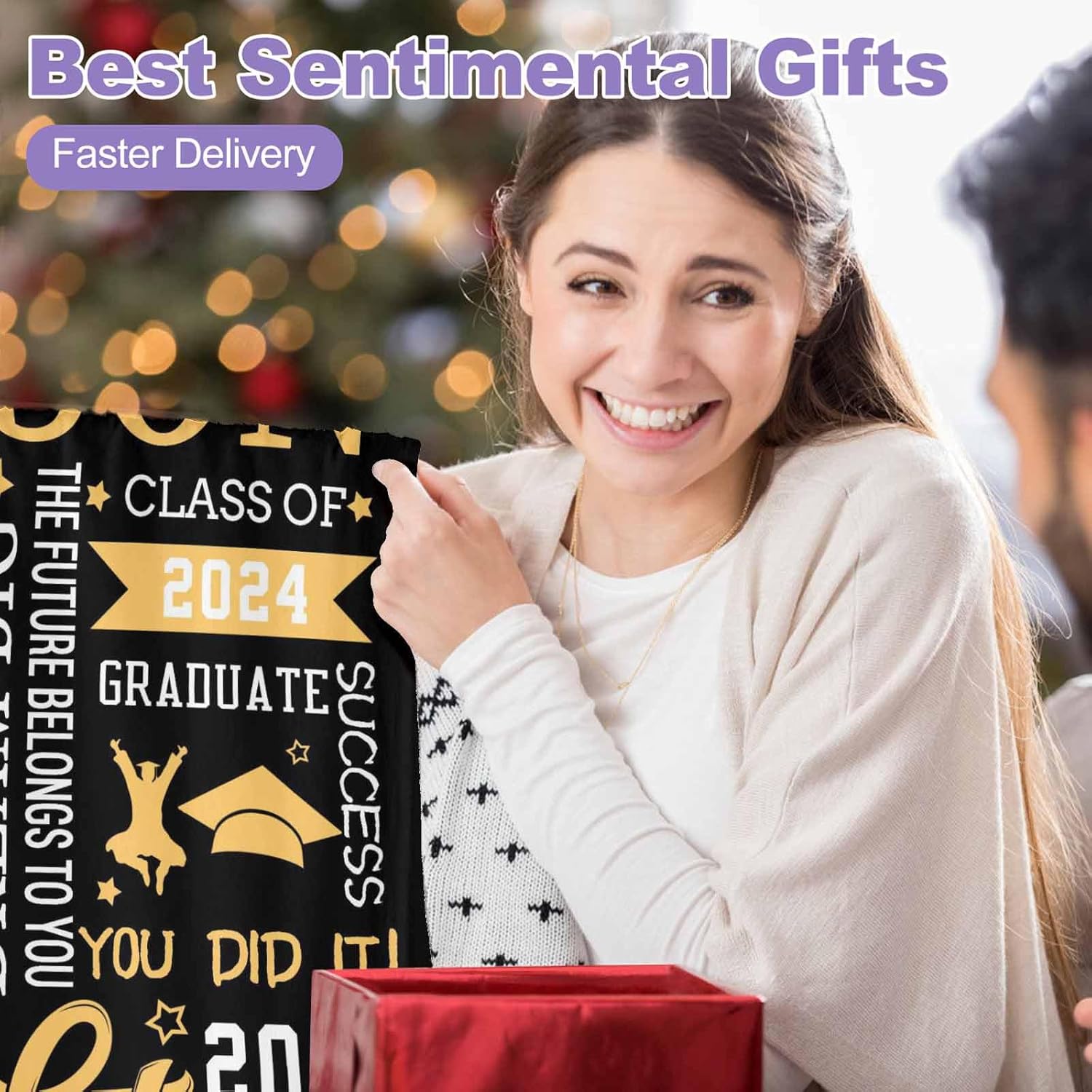 College Graduate Gifts for Her, 2024 Personalized Graduation Blanket Personalized Blankets and Throws Custom Picture Blanket Personalized Picture Blankets Best Friend Blanket 43x56inch