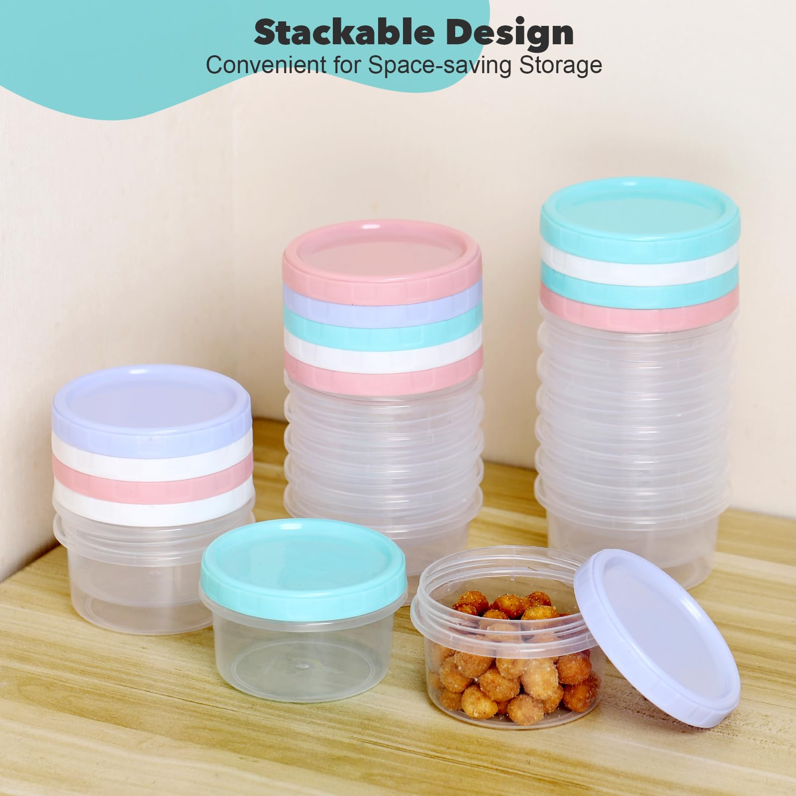 Starvortex 16 stuks kleine voedselcontainers met deksels, 300 ml herbruikbare snackpotten, lekvrije plastic containers met schroefsluiting, kleine kuipen met deksels voor lunch, yoghurt, fruit