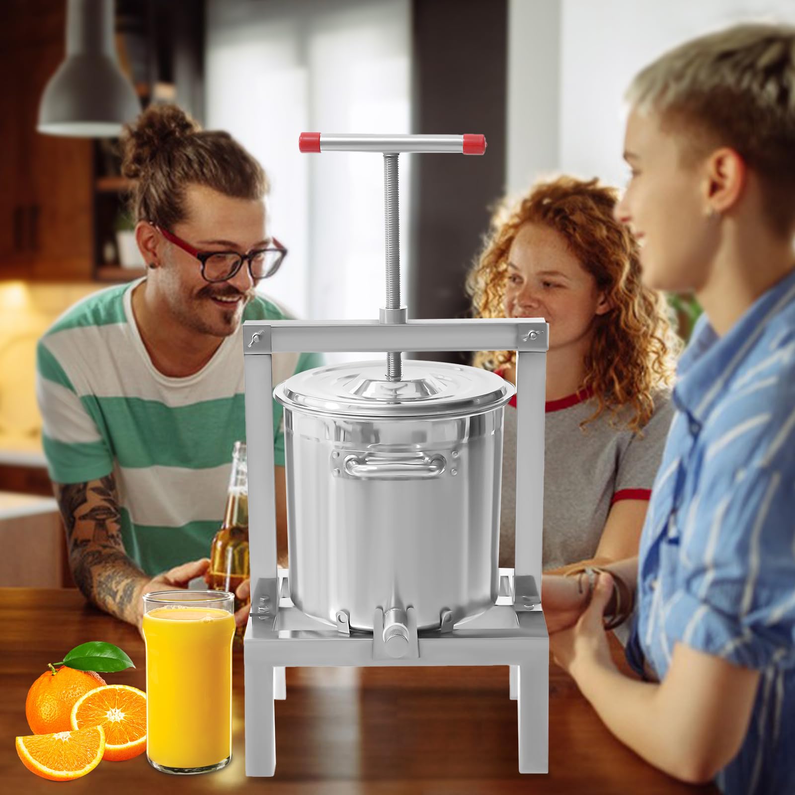 CILDON Fruit Honey Presser, 10L Large Stainless Steel Cider, Wine, Grape, Apple Press Extractor, with 1in Nozzle Diameter, for Wine and Juice Making