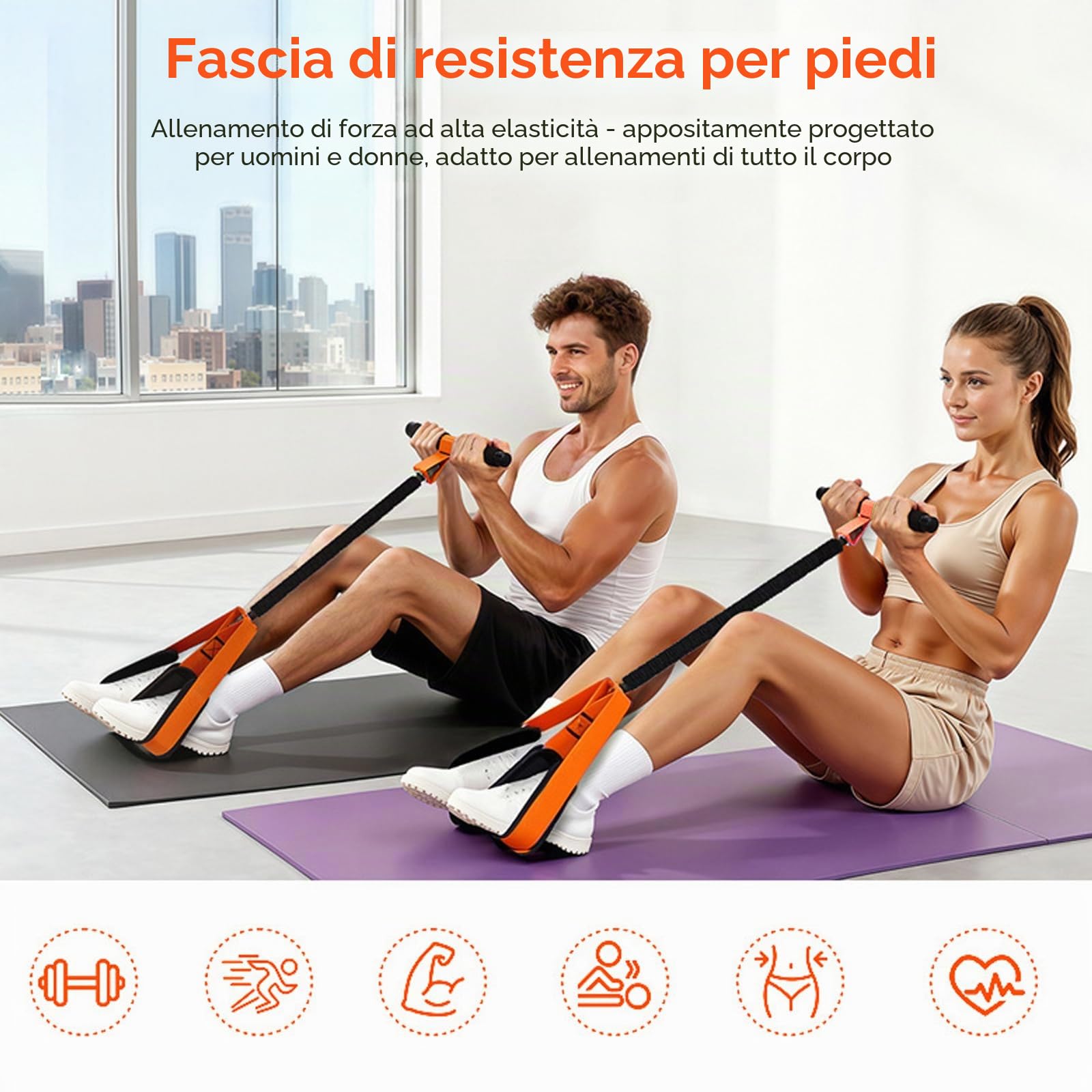 Fascia di Resistenza a Pedale con Maniglie, Fasce Elastiche Fitness, Elastici Fitness, Resistance Bands, con Pedale Antiscivolo e Tubo in Lattice, per Casa, Palestra e Allenamento Completo
