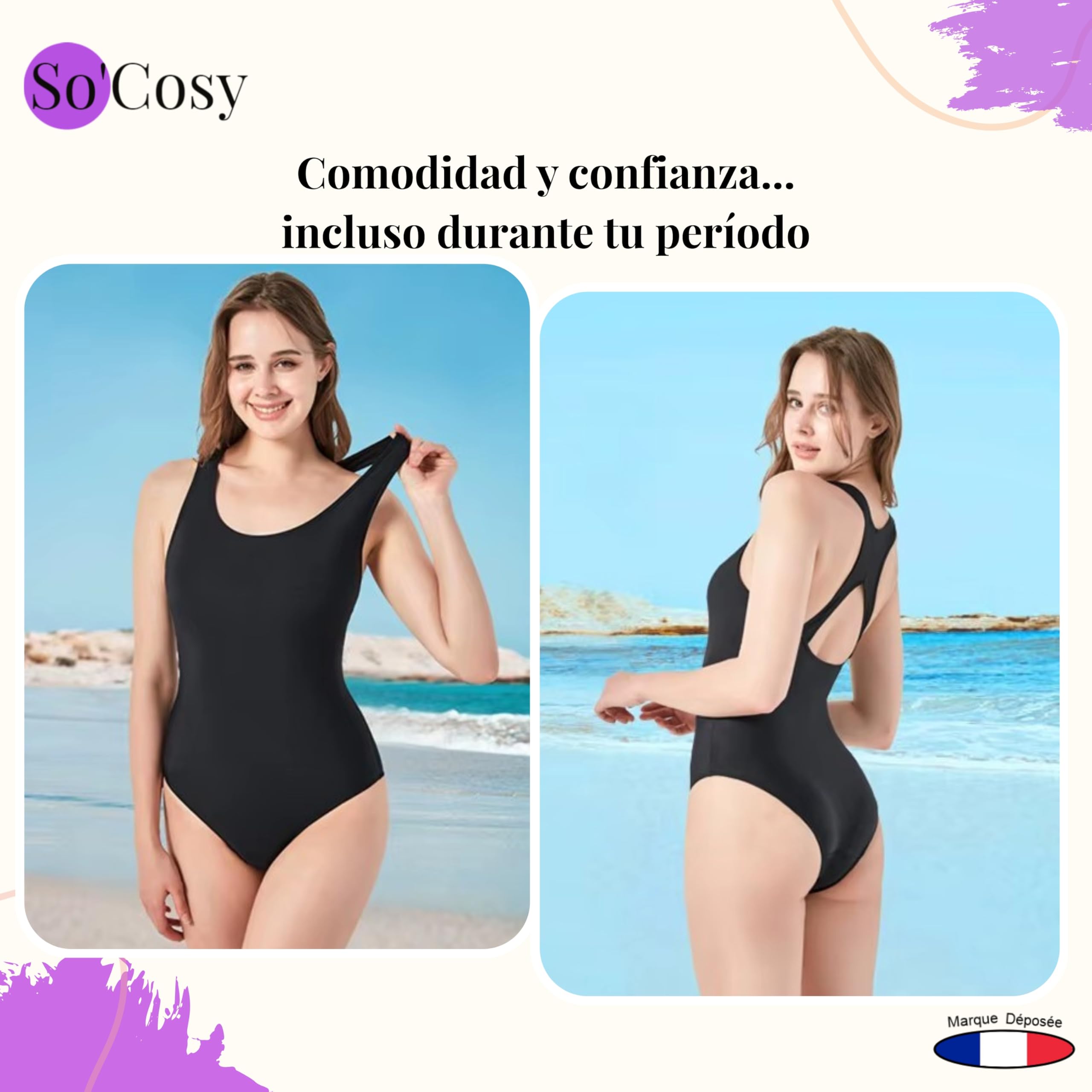 Socoso Traje de baño Menstrual Mujer | Bragas Absorbentes | Flujo Ligero a Moderado | Impermeable, Cómodo y Discreto