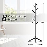 Vista 4 de Perchero, Percheros independientes con 8 ganchos, 3 alturas ajustables para ropa, sombreros, bolsos, árbol perchero de fácil montaje para entrada