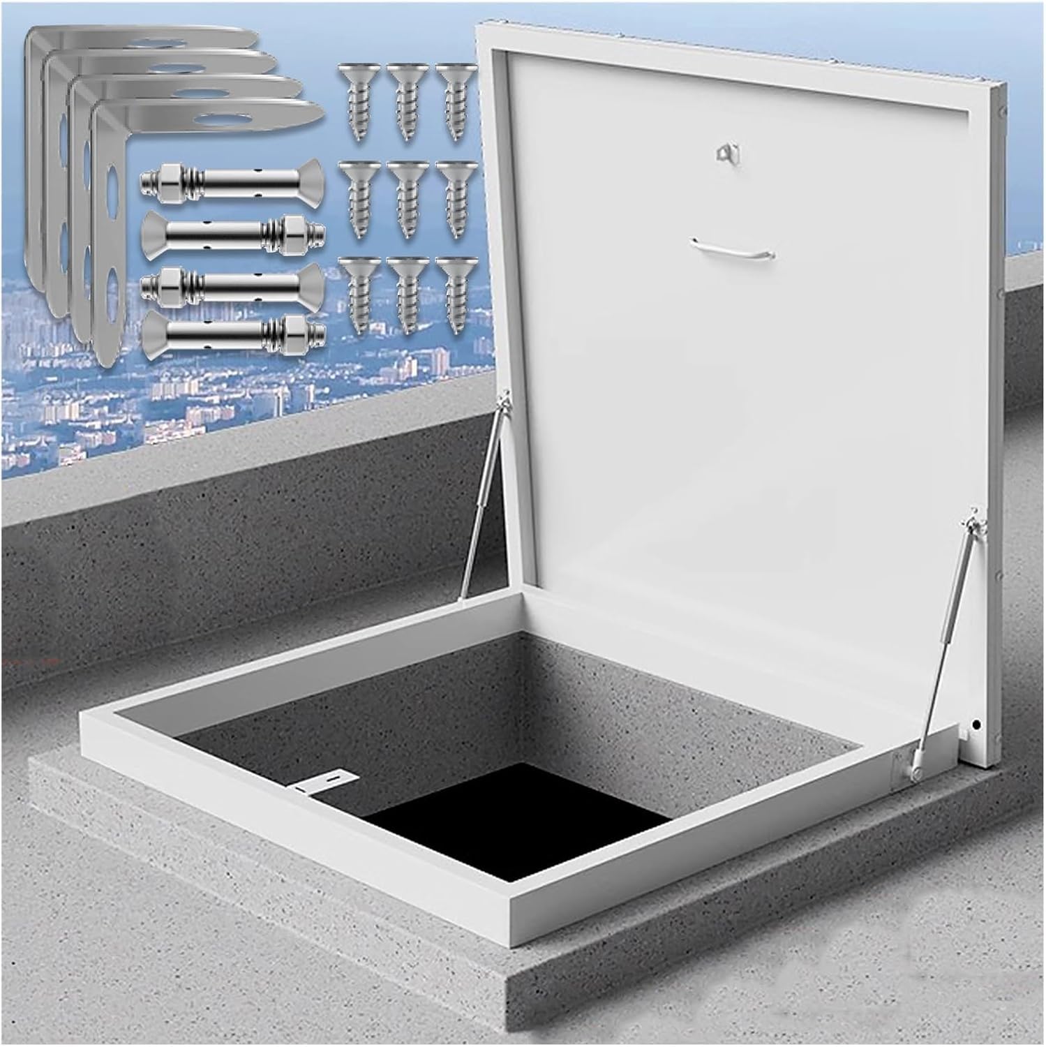 Puerta de acceso personalizada para techo/ático/espacio de arrastre, cubierta de escotilla de apertura ancha de 90° para salida de emergencia, tapa de salida de sótano duradera (640 x 760 mm/25 x 30)