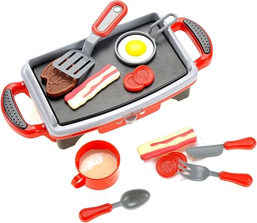 Juego de parrilla de desayuno para niños pequeños, parrilla de cocina con sonidos realistas, utensilios de cocina de simulación, juego de parrilla