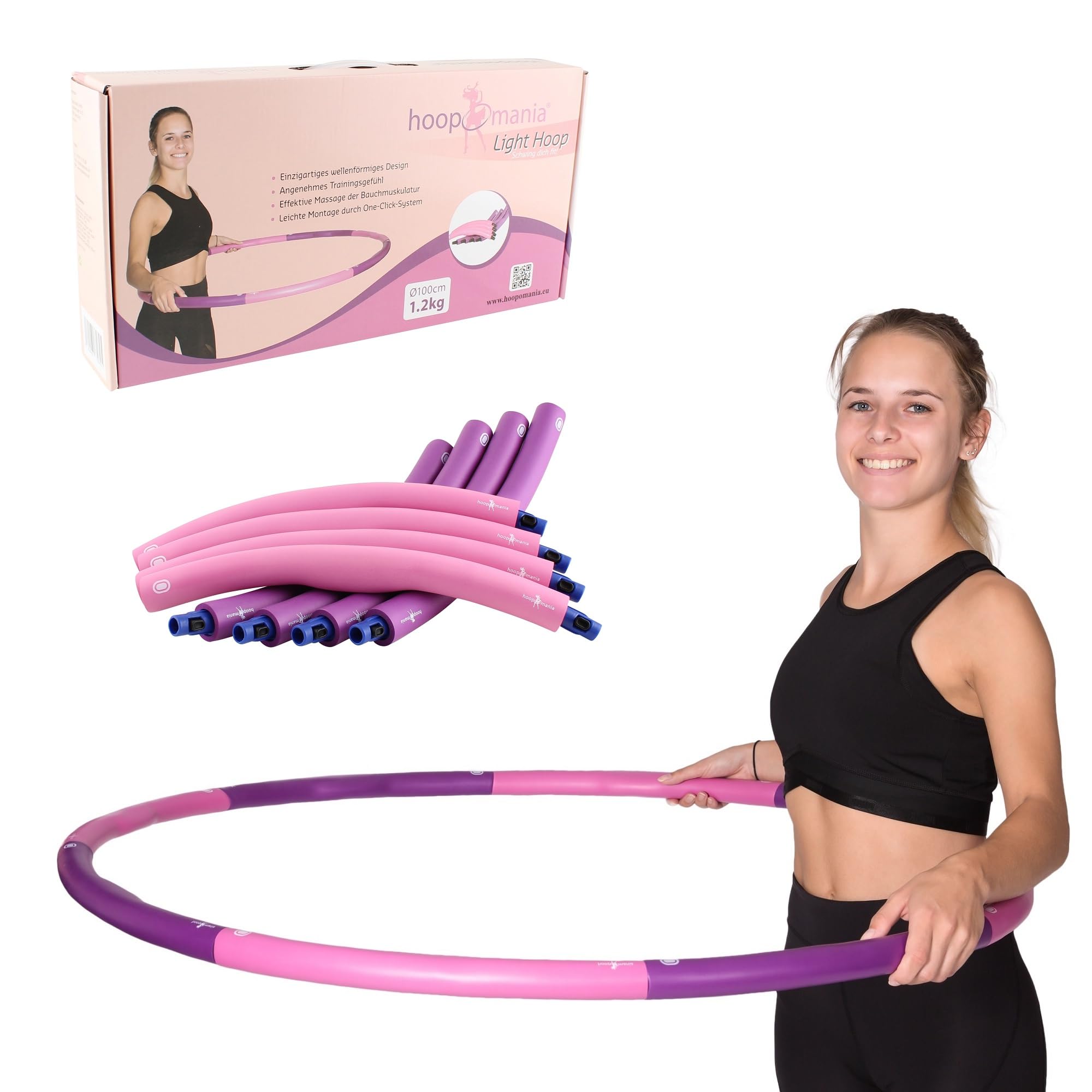 HOOPOMANIA Hula Hoop Adultos [1,2-2 kg] Hula Hoop para Principiantes con Espuma
