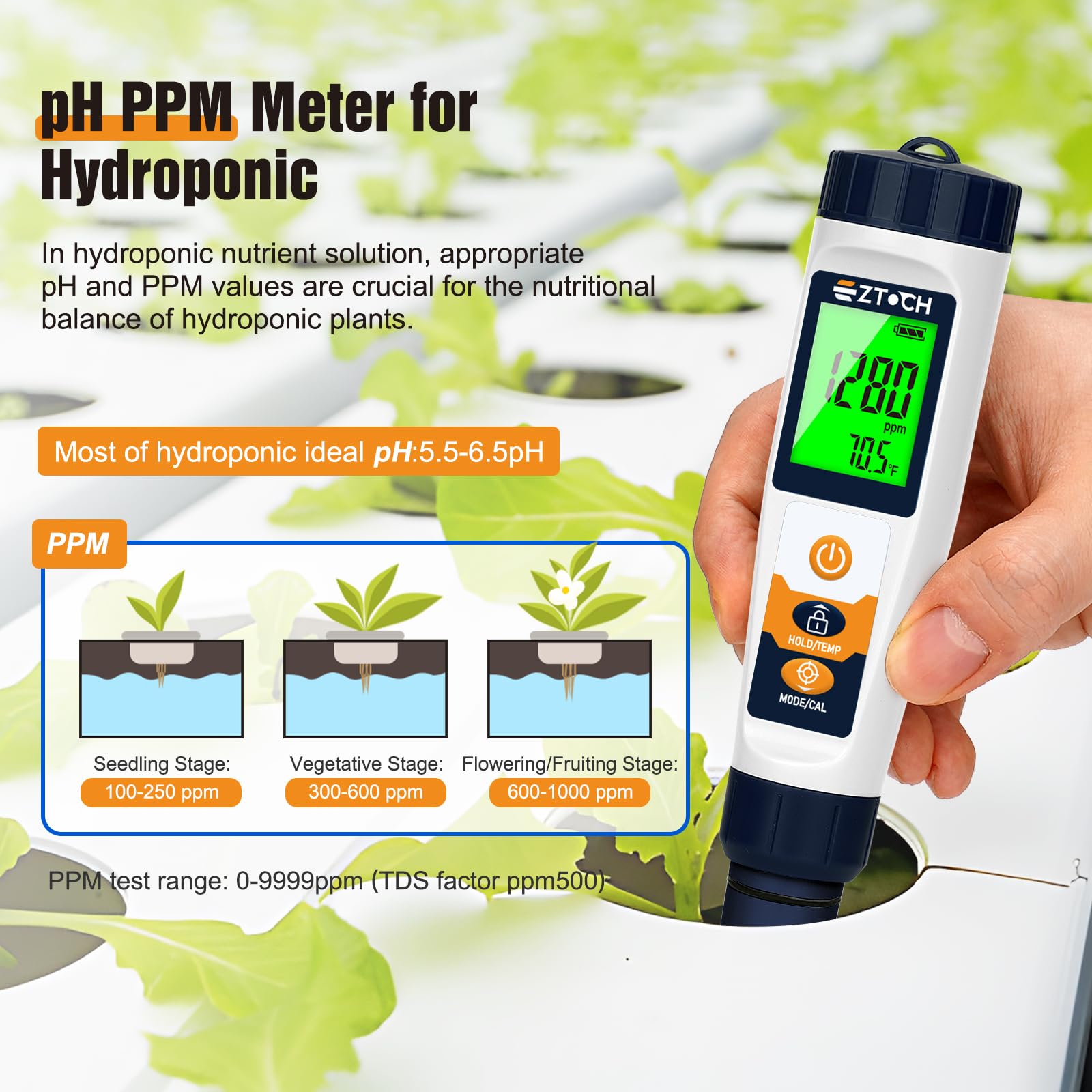 Medidor de agua de hidrógeno pH H2 ORP, medidor hidropónico pH TDS EC, 6 en 1 pH H2 ORP TDS EC Temp Tester para agua potable y piscina, probador de hidrógeno disuelto para botella de agua de hidrógeno
