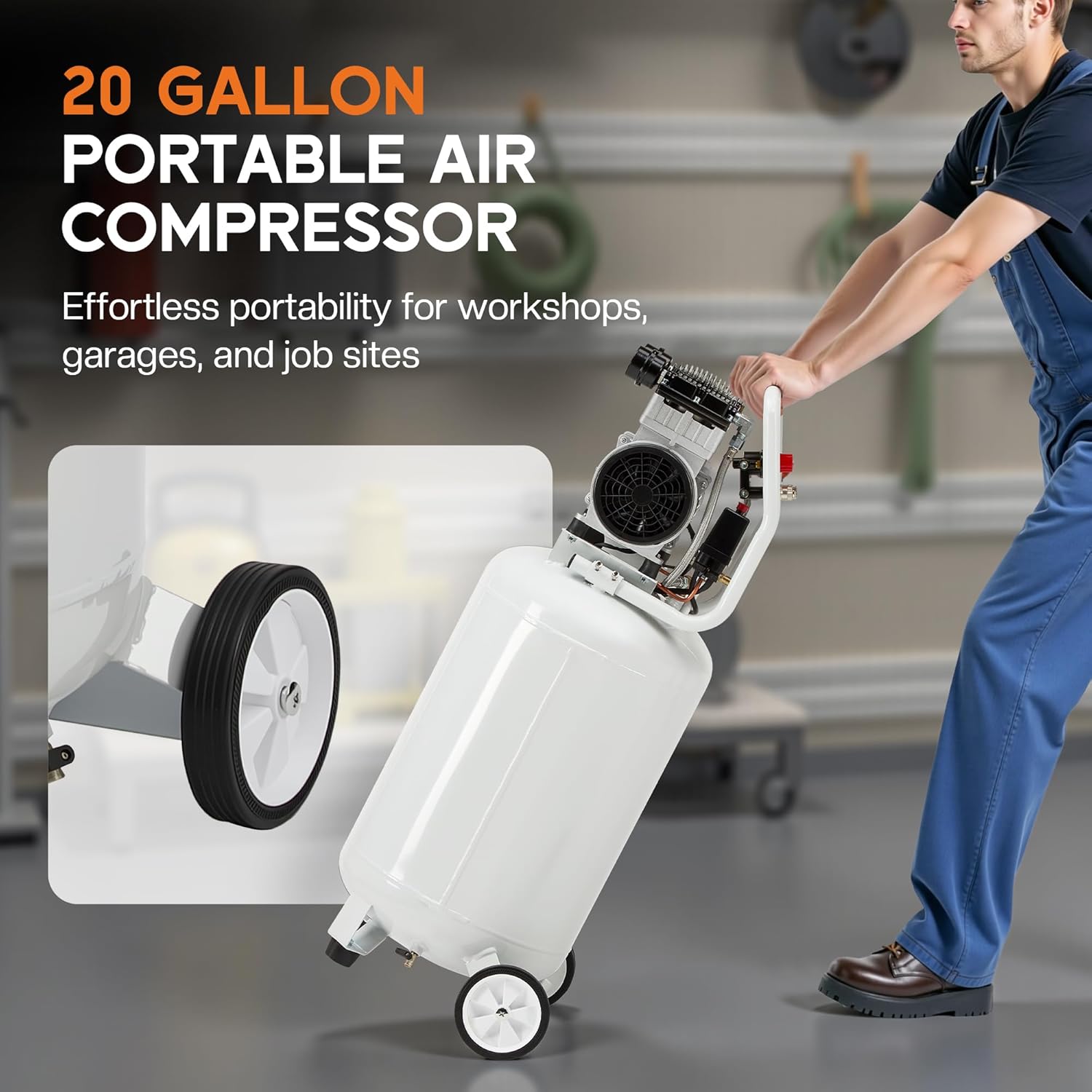 Albott 20 Gallon Vertical Air Compressor, 1.8 HP Electric Air Compressor with Copper Motor, 120 PSI Max, Portable Ultra Quiet Tank for Garage, Nailing, Tire Inflation - Image 8