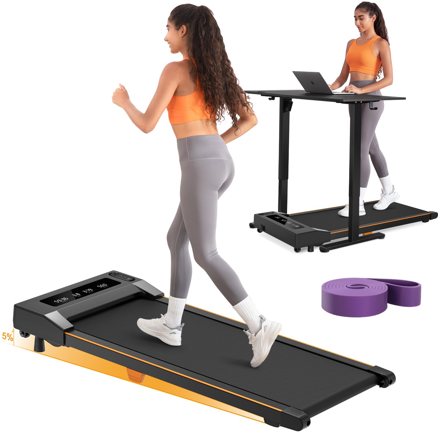 Walking Pad, 2.5HP Under Desk Treadmill for Home Office, 300 Lbs Capacity Portable Treadmill with Remote Control & LED Display, 2 in 1 Treadmill for Walking Jogging and Running