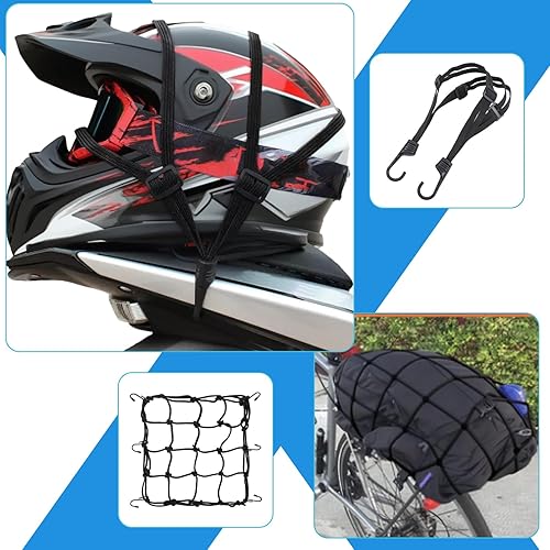 Miniatura 3 de 4 correas de equipaje para motocicleta, 3 correas elásticas de bloqueo para casco de motocicleta y 1 red de carga para motocicleta, cuerdas