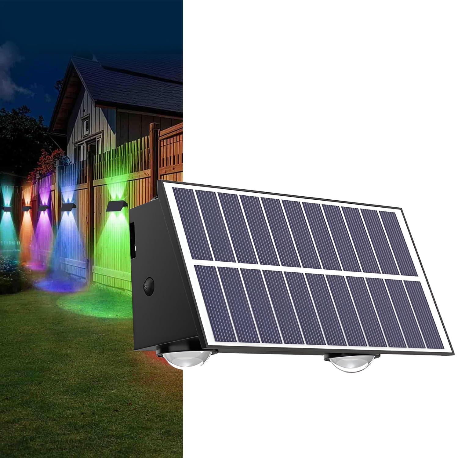 GIGALUMI 4 LED Solar Wall Light On/Off Botton & 1.5Ah Battery Water Resistant Decor Deck Fence Lights Flood Lamp for Home Garden Terrace Patio (Set of 1, RGB)-image-46