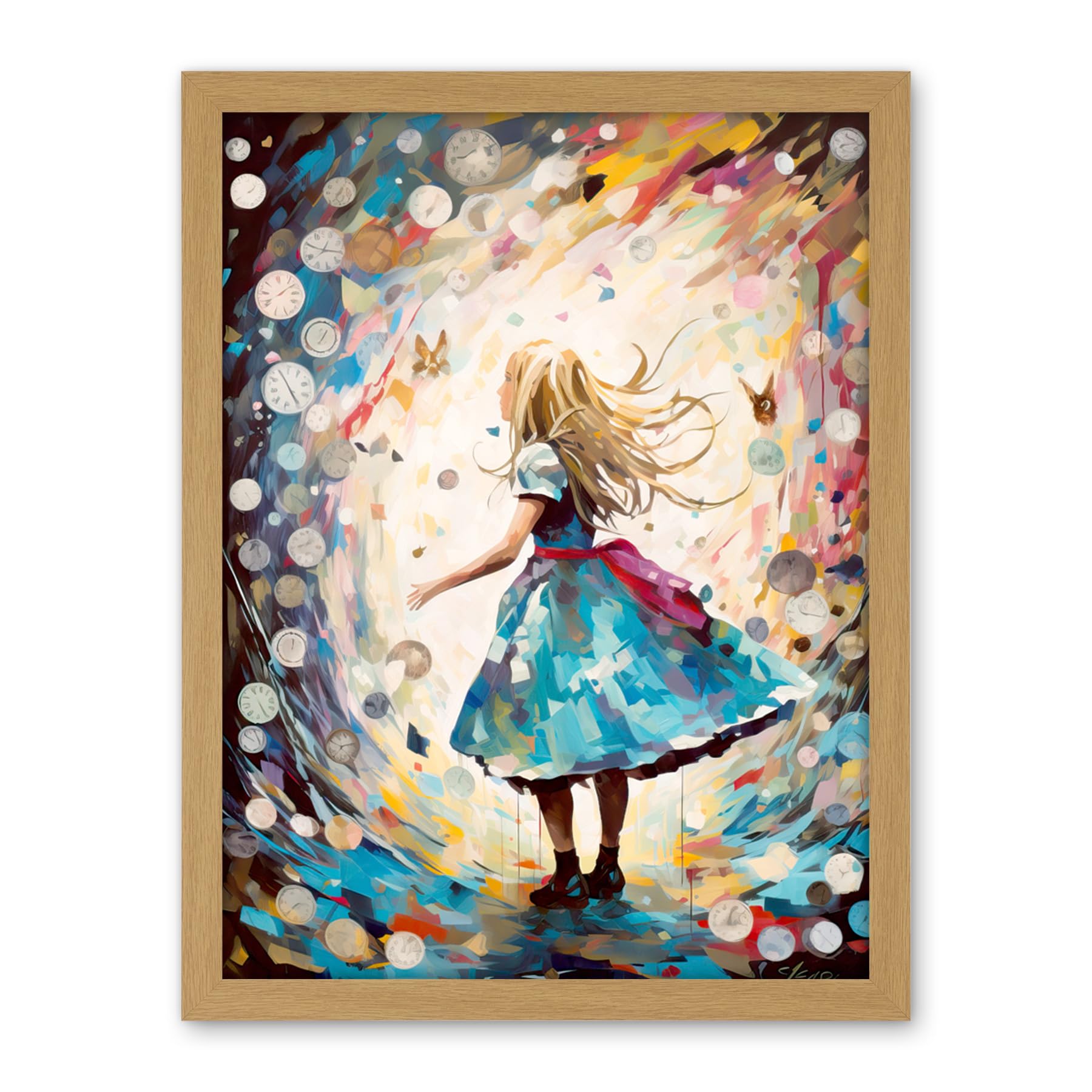 Artery8 Alice in Wonderland Clocks Down the Rabbit Hole Artwork Framed Wall Art Print 18X24 Inch
