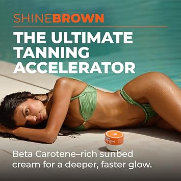 BYROKKO Shine Brown Beta Carotene Tanning Accelerator Cream - Fast Sunbed & Outdoor Tan Enhancer for Deep Bronze Glow - Hydrating with Natural Carrot Oil & Vitamin E - Water-Resistant, 210 ml
