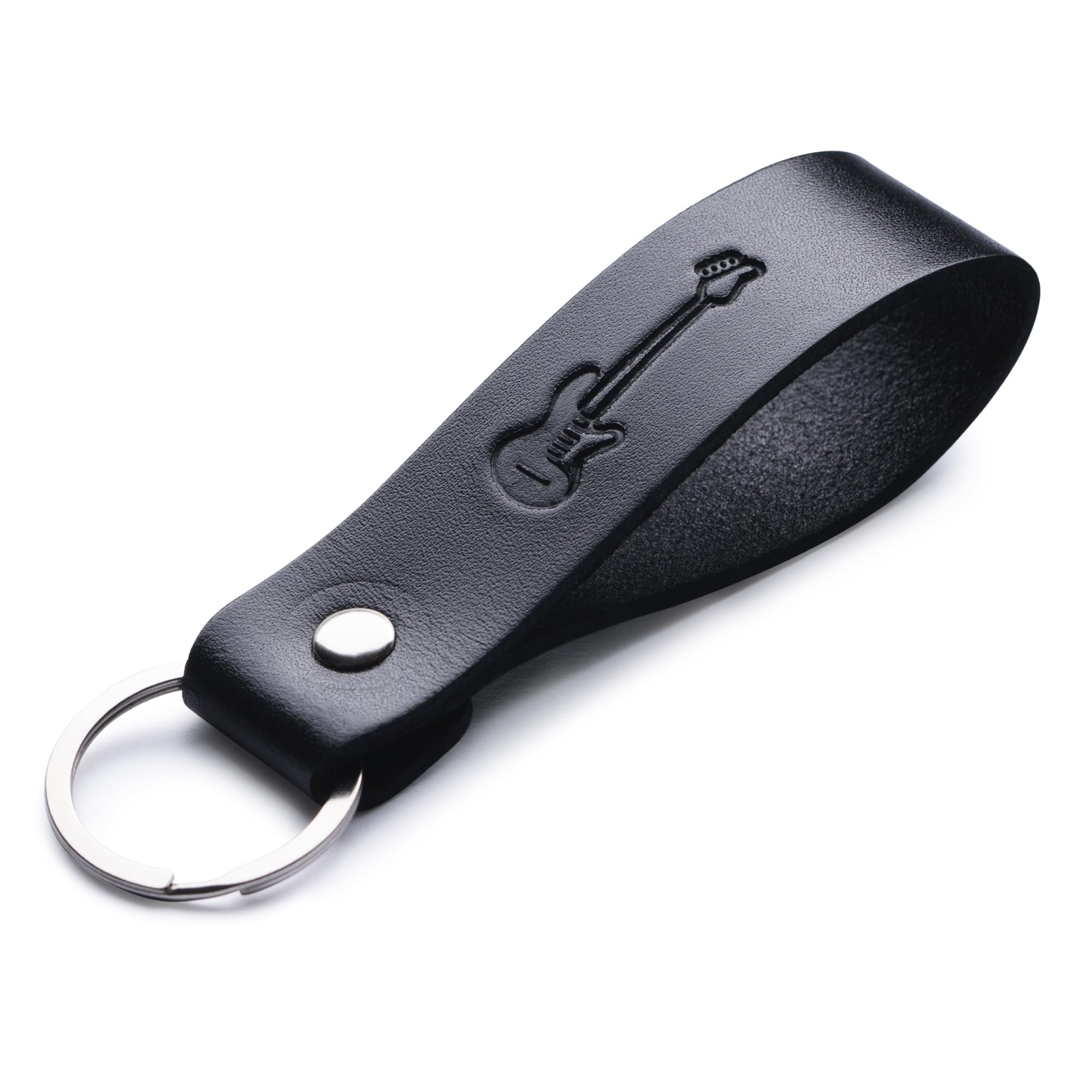 MAGOR Leather Keyring – Sustainable Gift with Hot Embossed Message for Your Loved One, Perfect for Men & Women, Handmade Full-Grain Leather (Guitar)