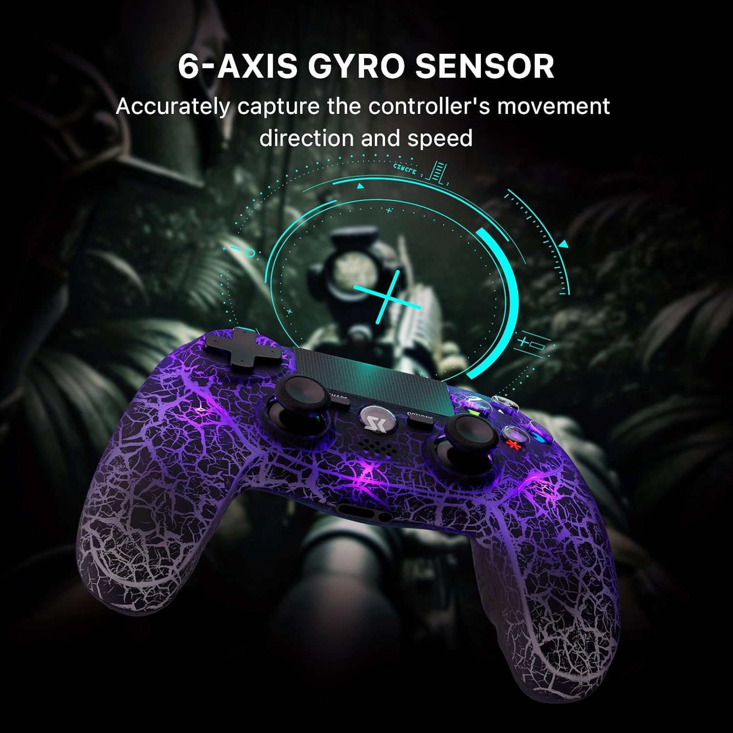 Wireless Controller for PS4, Black Crack Custom Design, Adjustable RGB Light,1000mAh Battery, Double Vibration, 6-Axis, Built-in Speaker & 3.5mm Headphone Jack, Gamepad Compatible with PlayStation 4 - Image 4