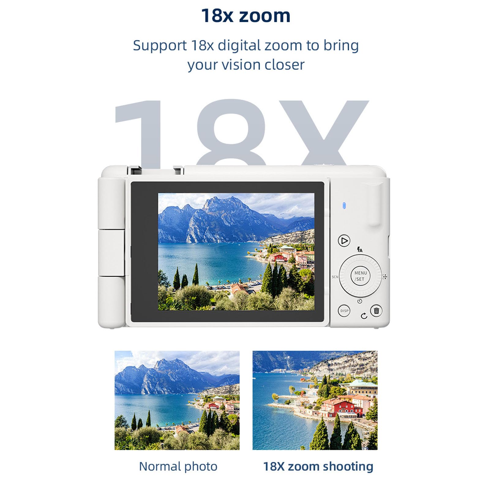 Bewinner Fotocamera Digitale 5K per la Fotografia, Fotocamera da 80MP con Schermo da 2,8 "270 °, Luce di Riempimento a LED, 18x Zoom HD Fotocamere da Viaggio Compatte per Principianti (WHITE)