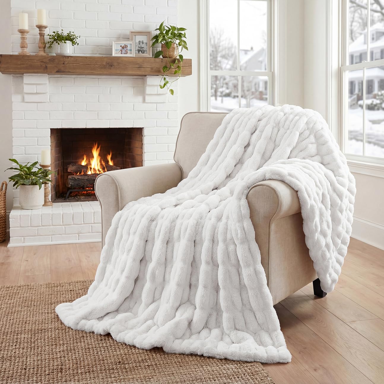 Mamma Mia Covers Faux Fur Throw Blanket – Super Soft and Cozy Fluffy Fleece – 50"x60" Midweight Fuzzy Plush Blanket for Couch and Bed - White Color