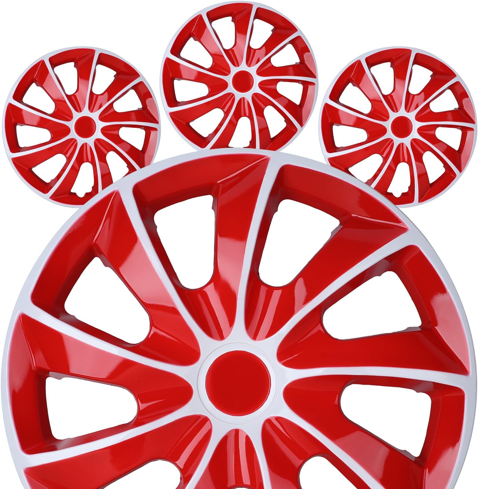 17" Premium Universal Wheel Rim Covers – Set of 4 Hubcaps,ABS&PC Material Hub Protection Accessory,Snap-on Replacement Caps for Car,Pickup Truck,SUV - 17 Inch White&Red Lacquer
