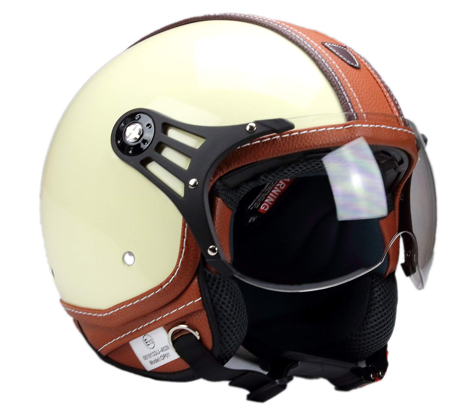 BNO-PL28 Jethelm Beige glänzend + Braun, Motorradhelm, Schutzhelm Helm S - XL