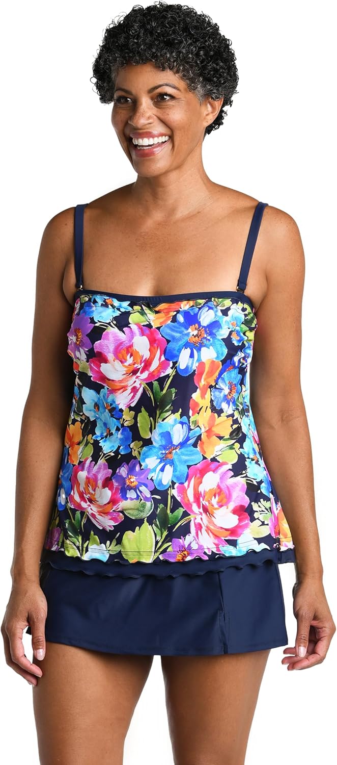 Maxine of Hollywood Womens Ruffle Bandeau Tankini Swimsuit Top