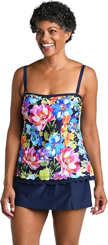 Maxine of Hollywood Women's Ruffle Bandeau Tankini Swimsuit Top, Indigo//Botanic