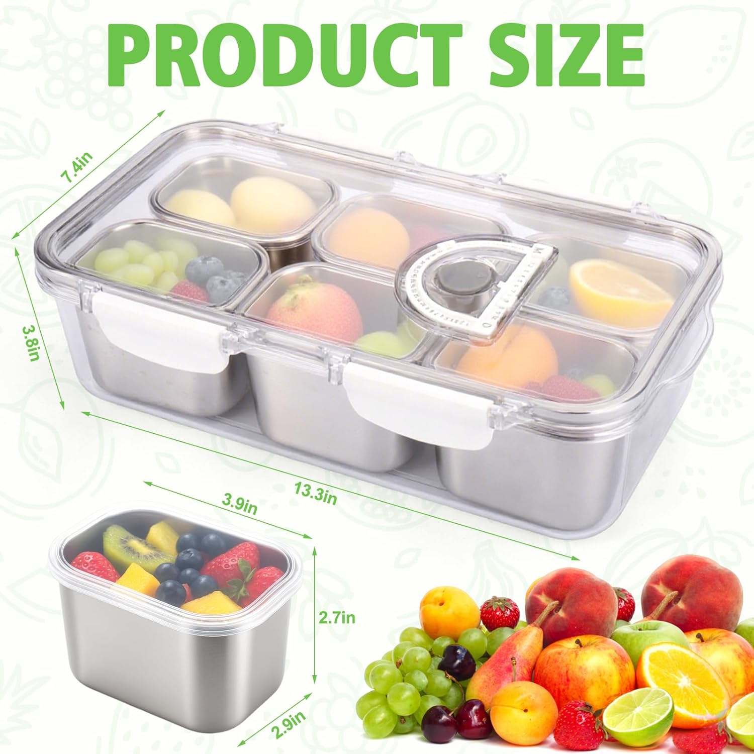AIERSA Snackle Box Container, Stainless Steel Snack Containers with Lid, Dishwasher Safe Snackle Box, 6-Compartment Snack Boxes Container for Fruit, Divided Serving Portable Travel Food Snack Tray - Image 4