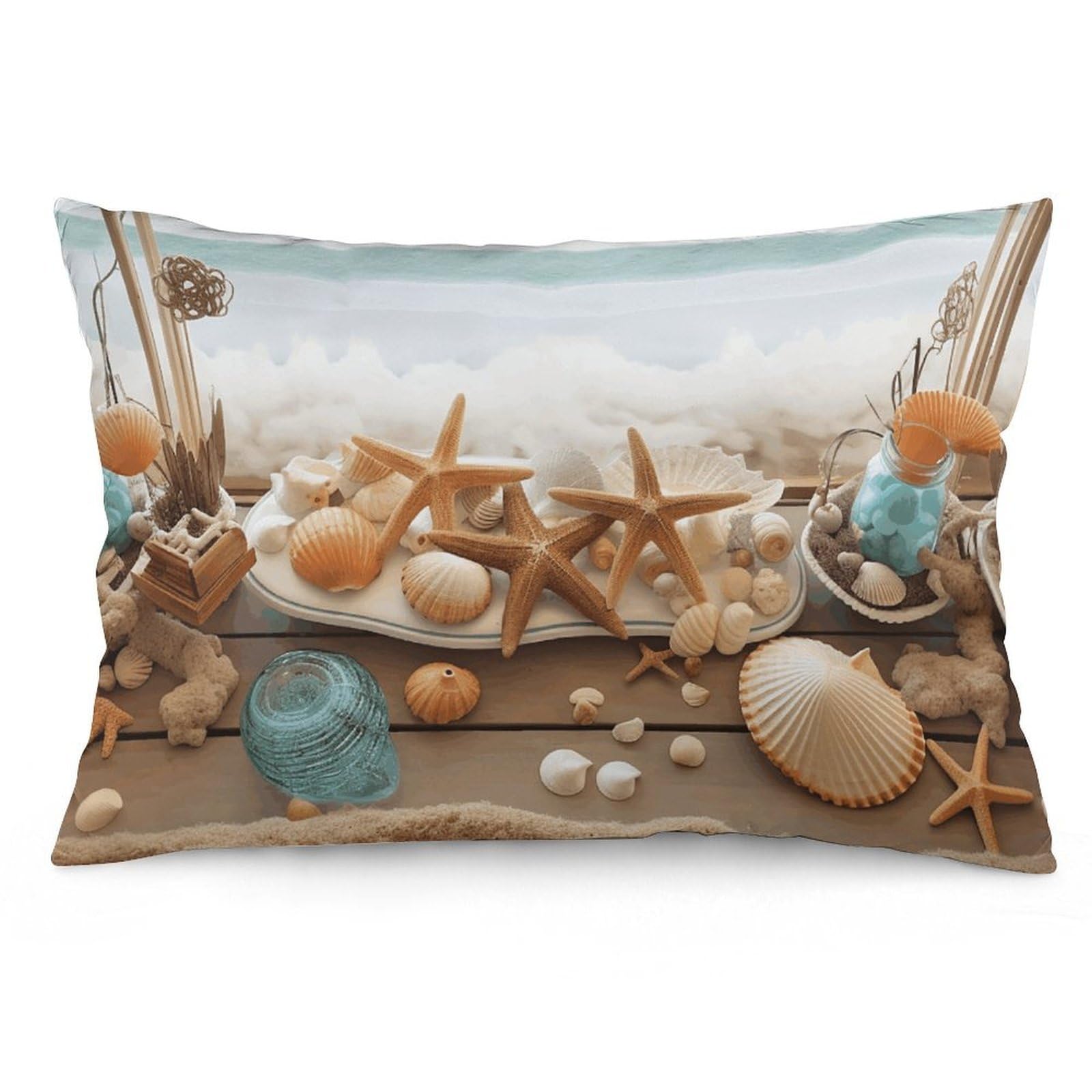 2 Pack Pillow Cases for Hair and Skin, Soft Breathable Pillow Case Covers with Hidden Zipper, Beach Theme Pillowcase 12 "x20 Pillow Covers for Sleeping Gift