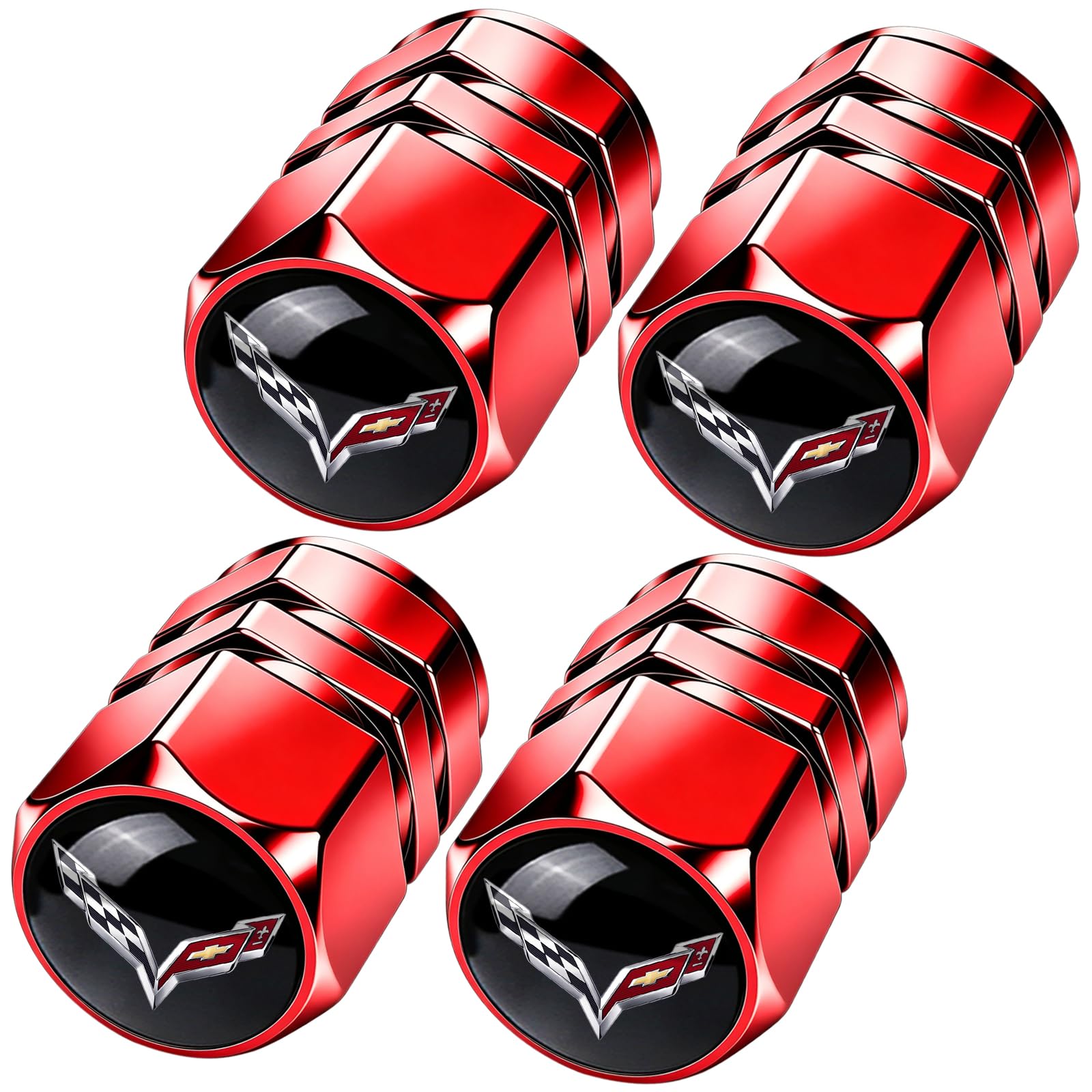 Tire Valve Stem Caps Cover for Corvette Car Wheel Air caps Red