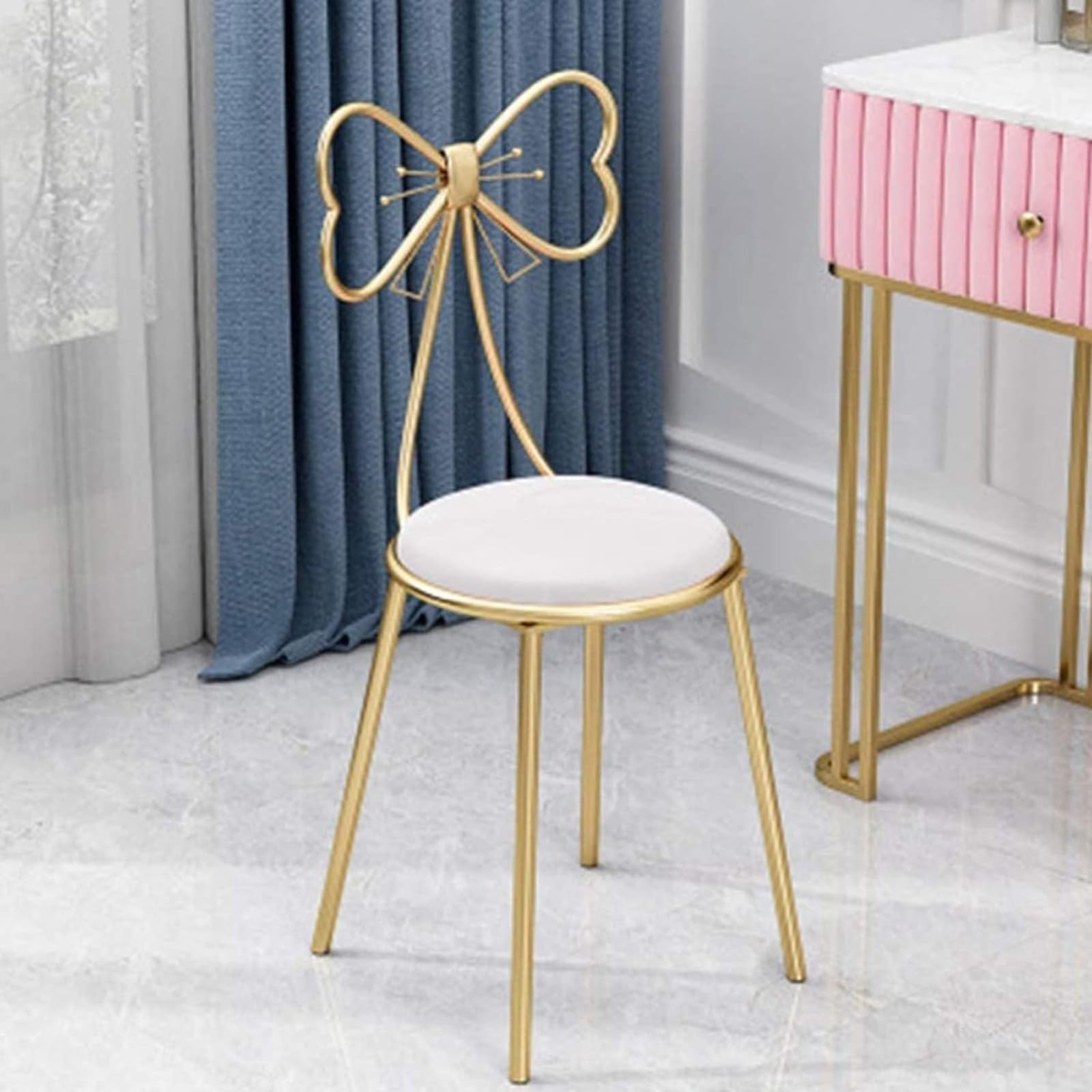 Silla de tocador moderna con patas doradas, taburete multifuncional para sala de maquillaje, dormitorio o como mesa lateral/auxiliar (tronco, abigarrado-B)