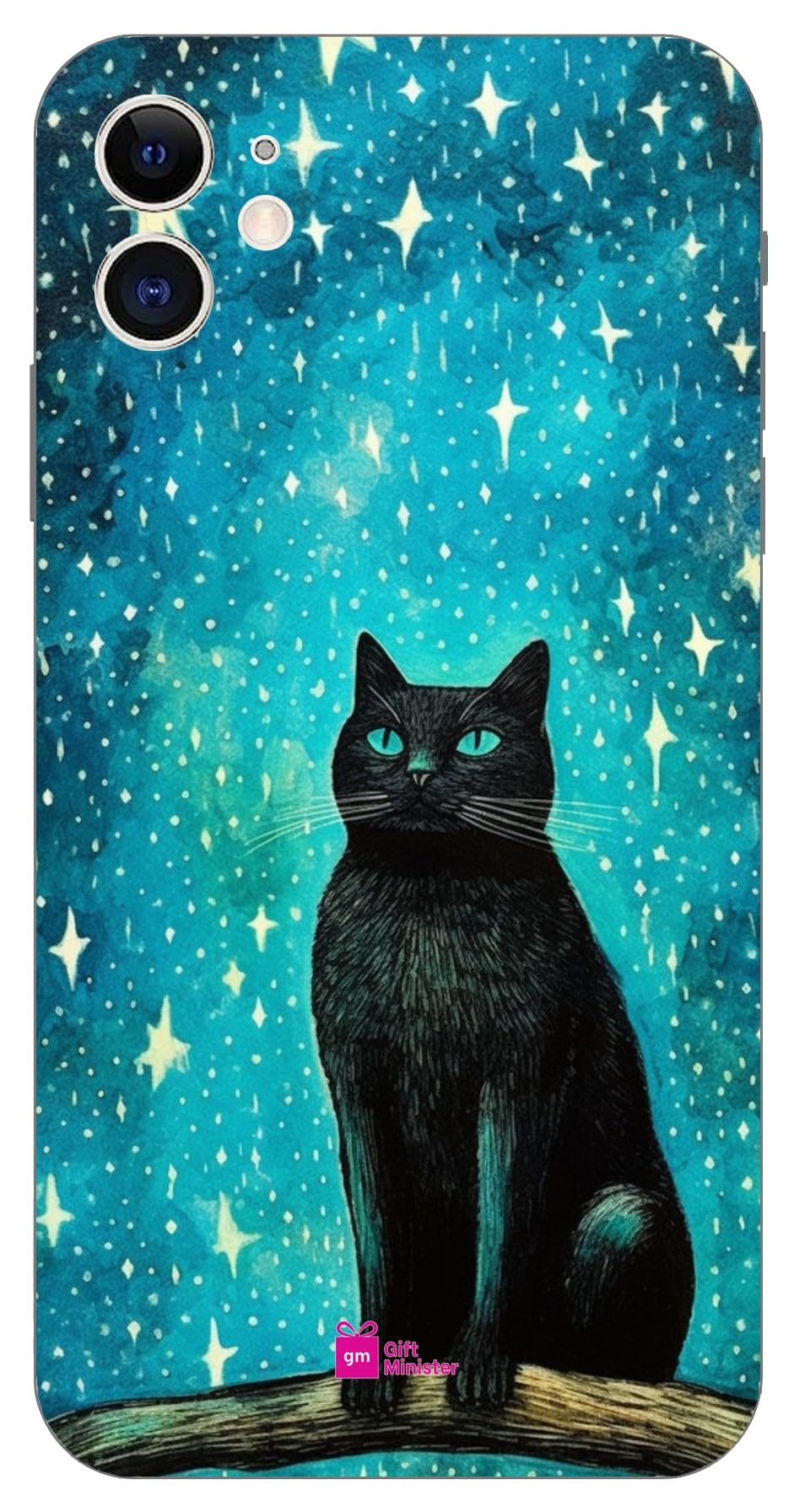 Gift Minister Soft Designer Mobile Case for Apple iPhone 11 Back Cover Gray - Cat Stars Printed Black Turquoise Commons Attribution Scientific Illustrations Ceramic Bulbous Dustproof 1Pcs 1701D