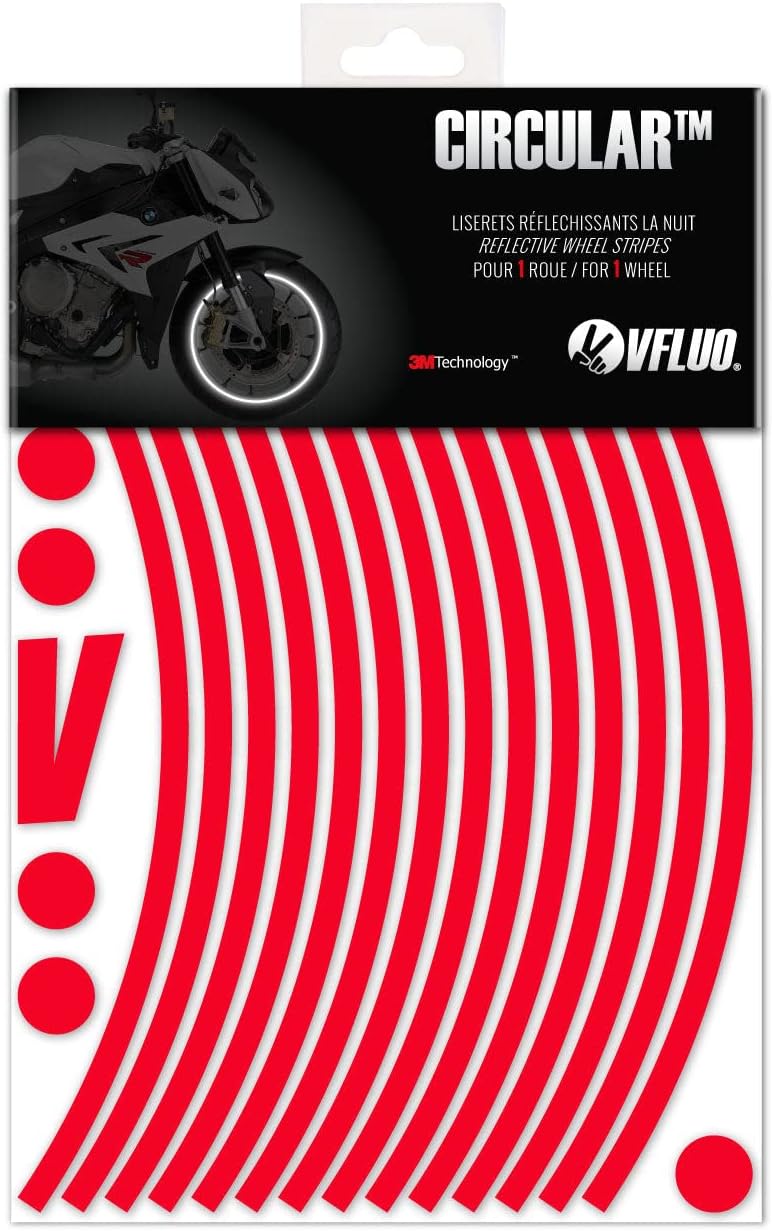 VFLUO - Motorcycle Reflective Wheel Stripes kit, 1 Wheel Rim Stickers Pack, 3M Technology™ - High lateral Visibility, Discreet and Design, Easy Installation