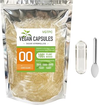 Veggie Capsules Empty Size 00 Clear Vegan 1000 Count Empty Capsules Vegetable 00 Pill for DIY Supplement Filling