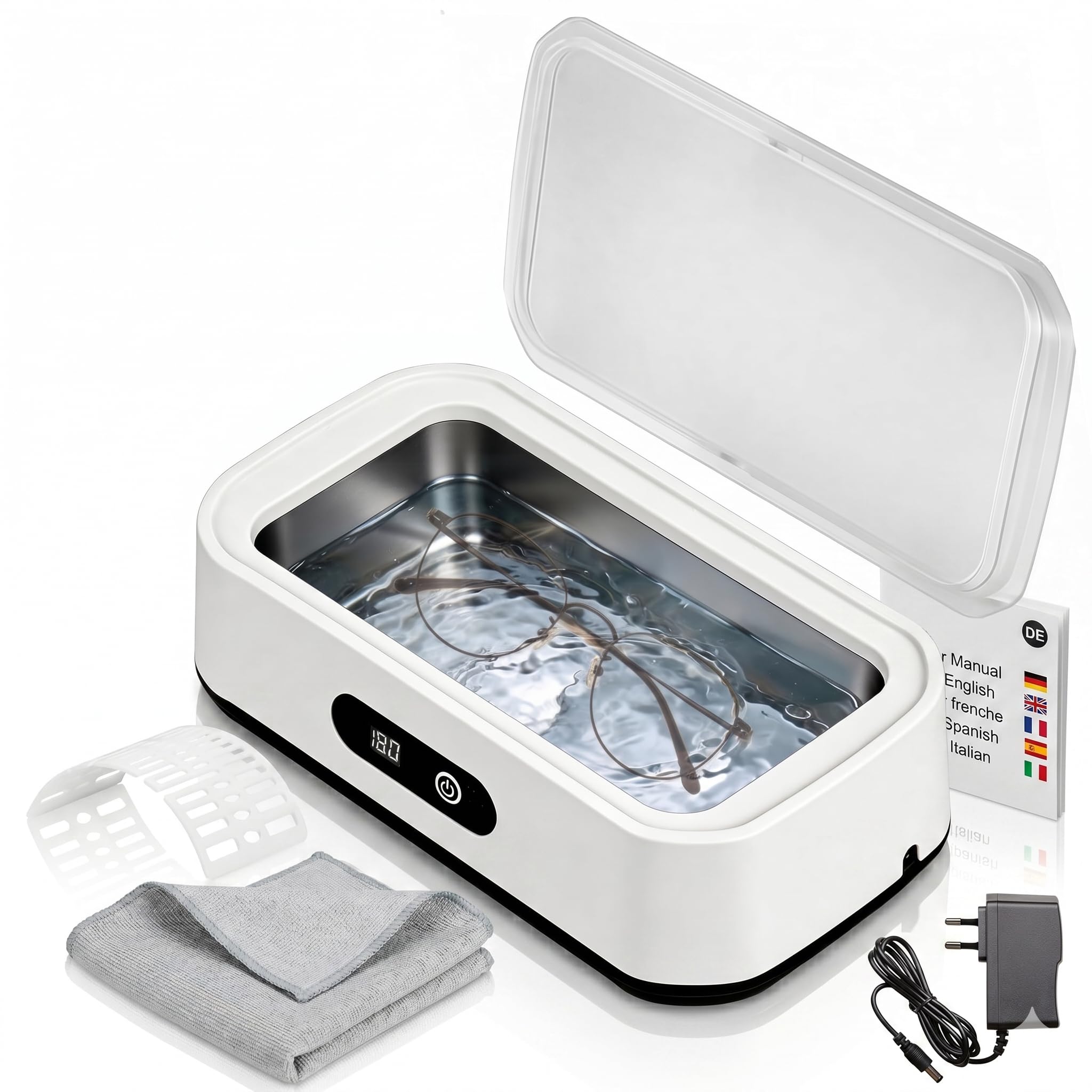 Nettoyeur Ultrasons, 650ml 49kHz Bac a Ultrason ave 5 Réglages de Temps Ultrasonic Cleaner pour Lunettes, Portable Bijoux, Appareils Dentaires et Montres en Acier Inoxydable SUS304