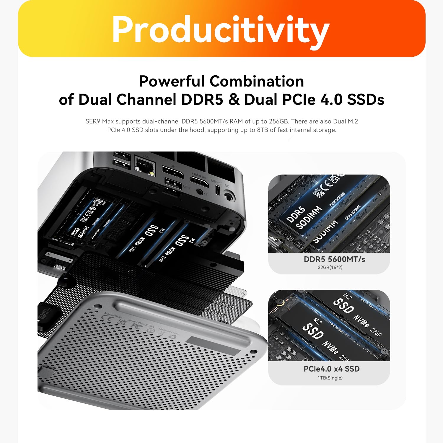 Beelink Mini PC SER9 MAX, AMD Ryzen 7 H 255 (4 nm, 8C/16T) até 4,