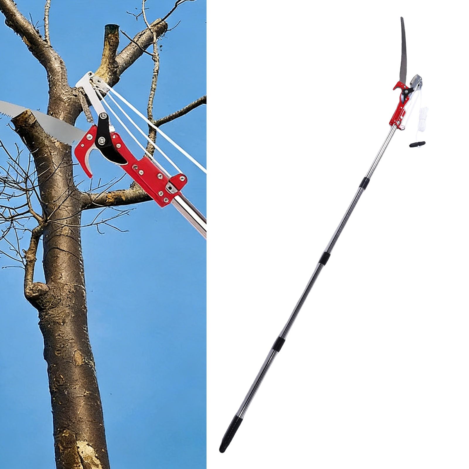 Ejoyous Sierra de Pértiga, Podadora Manual de árboles de Acero Inoxidable con Hoja de Acero SK5, Poste Ajustable de 3 Pies a 14 Pies, Liviana de 63.8 Oz para Podar árboles, Jardín, Paisajismo, Uso